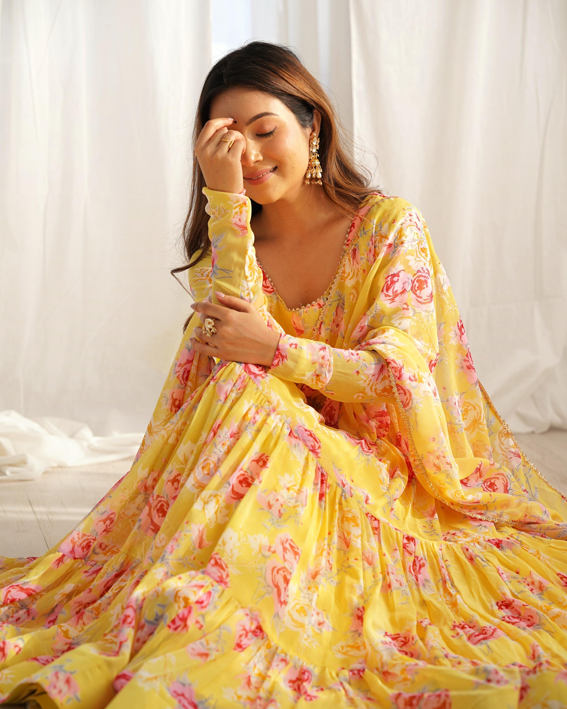 Teeya Creation Multicolor Faux Georgette Digital Printed Fully Stitched Gown