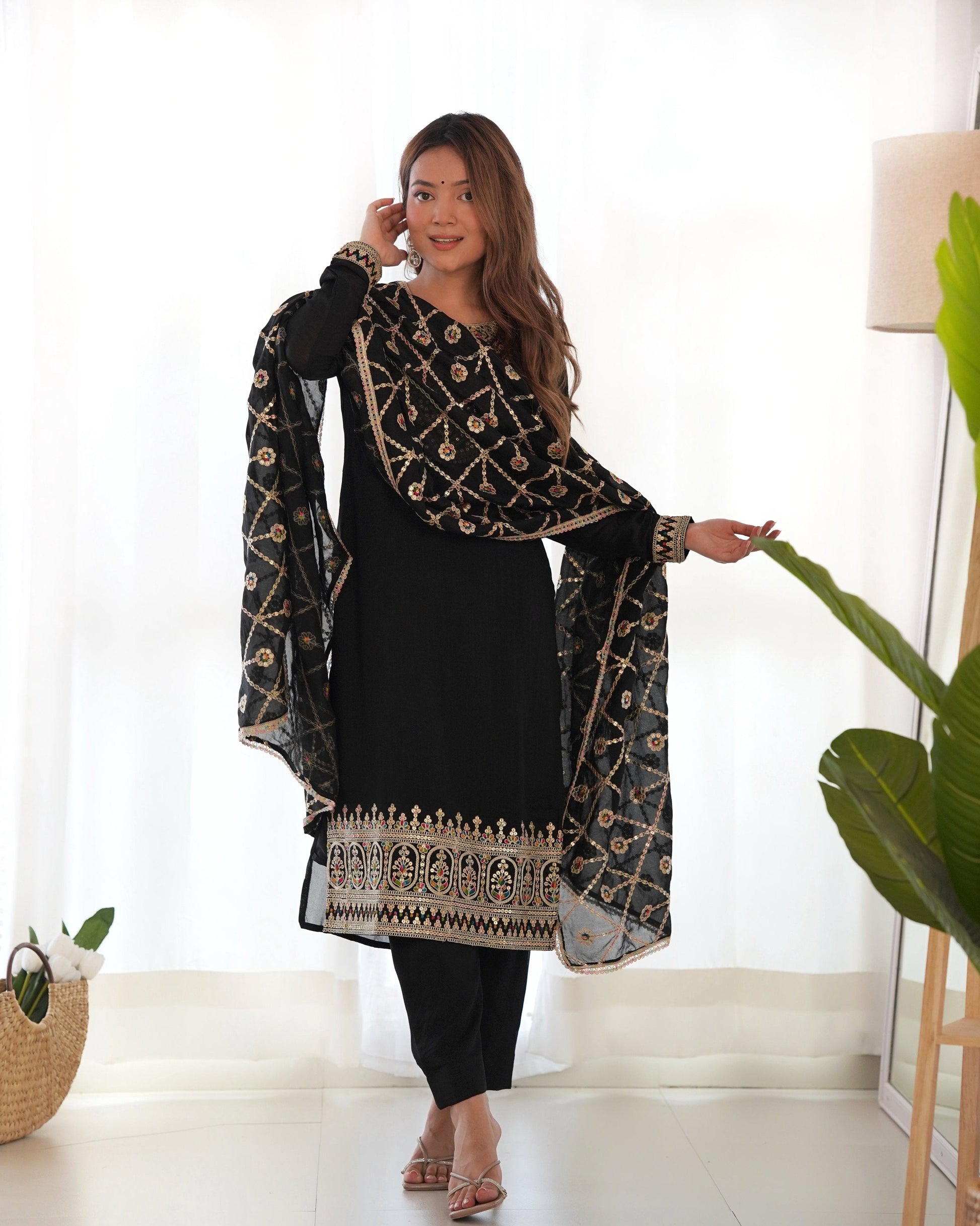 Teeya Creation Black Color Blooming Vichitra Silk Heavy Embroidery Work Fully Stitched Salwar Suit