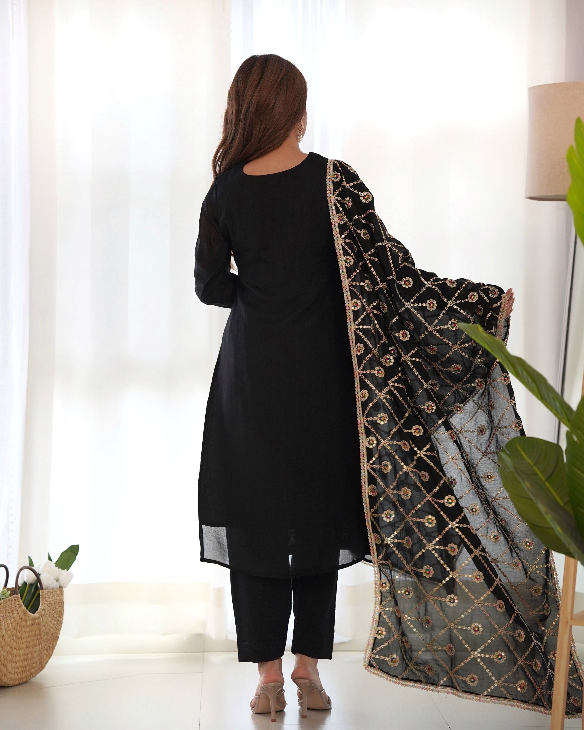 Teeya Creation Black Color Blooming Vichitra Silk Heavy Embroidery Work Fully Stitched Salwar Suit
