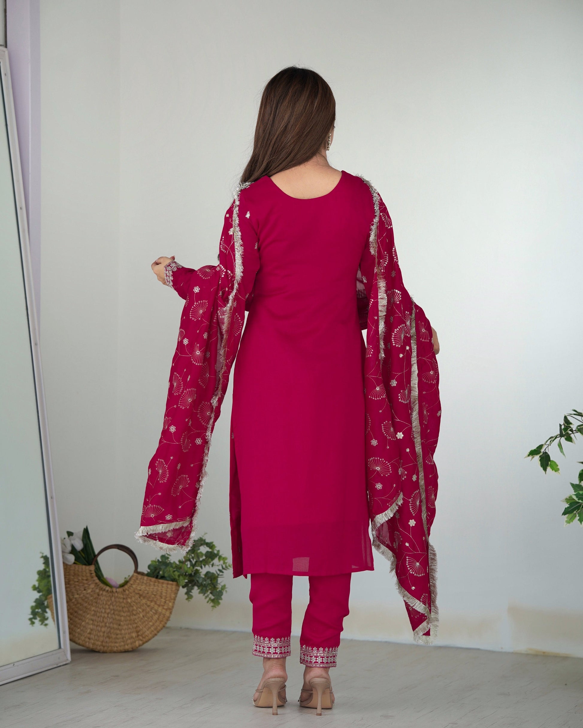 Teeya Creation Pink Color Rangoli Silk Heavy Embroidery Work Fully Stitched Kurta Set