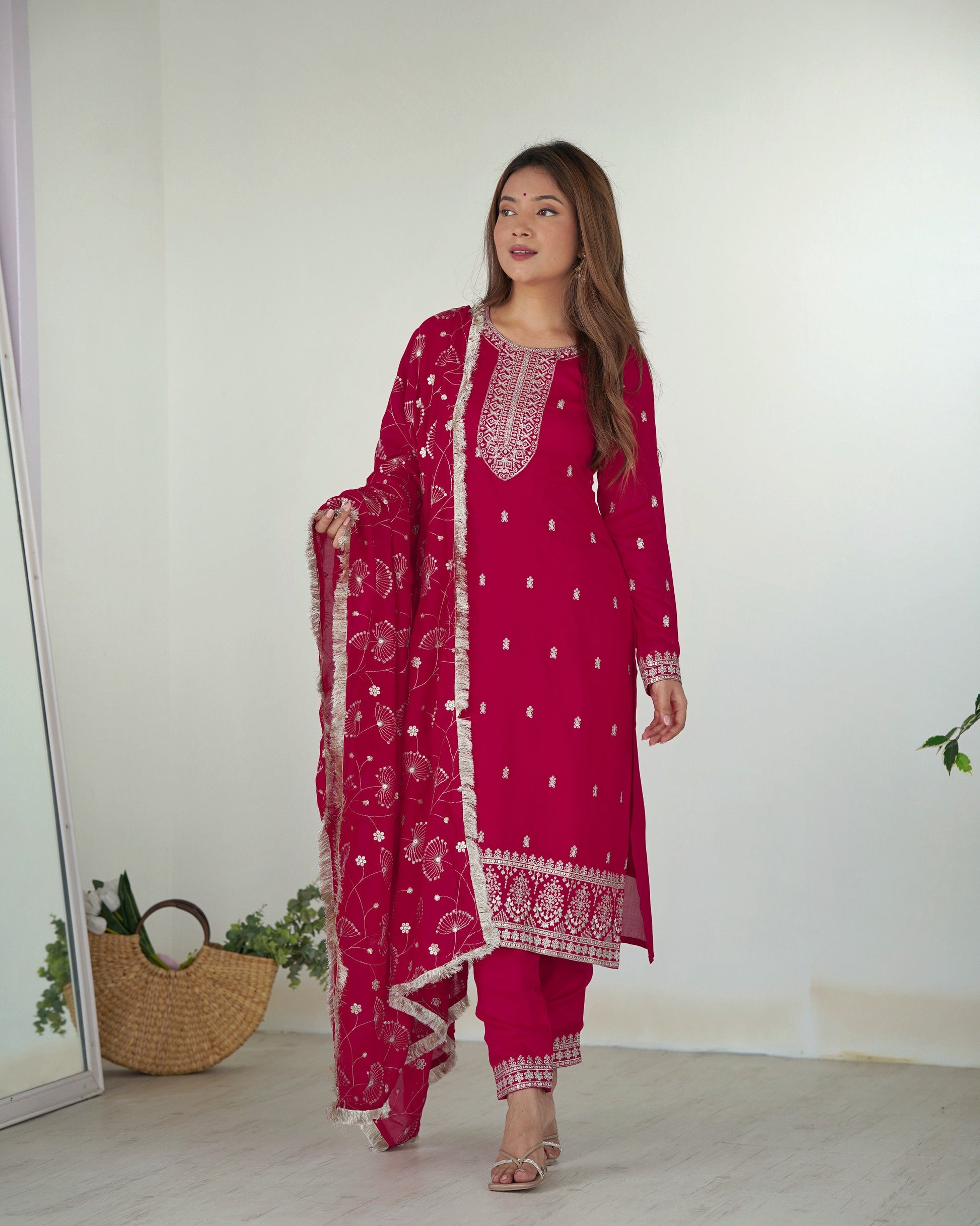 Teeya Creation Pink Color Rangoli Silk Heavy Embroidery Work Fully Stitched Kurta Set