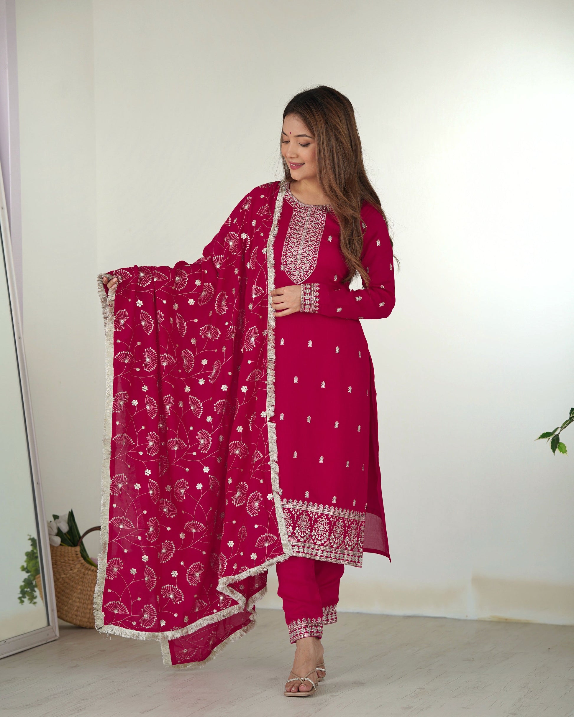 Teeya Creation Pink Color Rangoli Silk Heavy Embroidery Work Fully Stitched Kurta Set