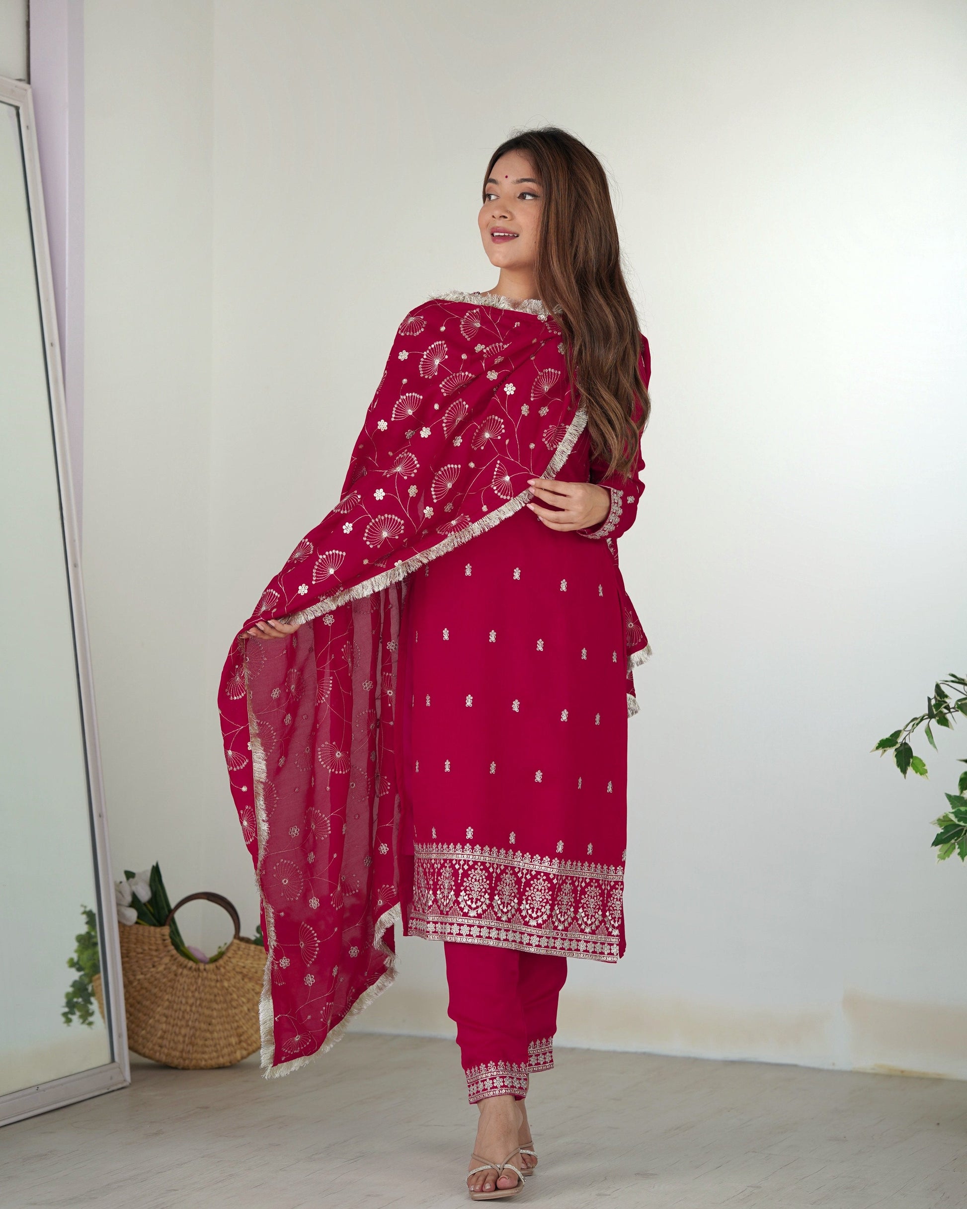 Teeya Creation Pink Color Rangoli Silk Heavy Embroidery Work Fully Stitched Kurta Set