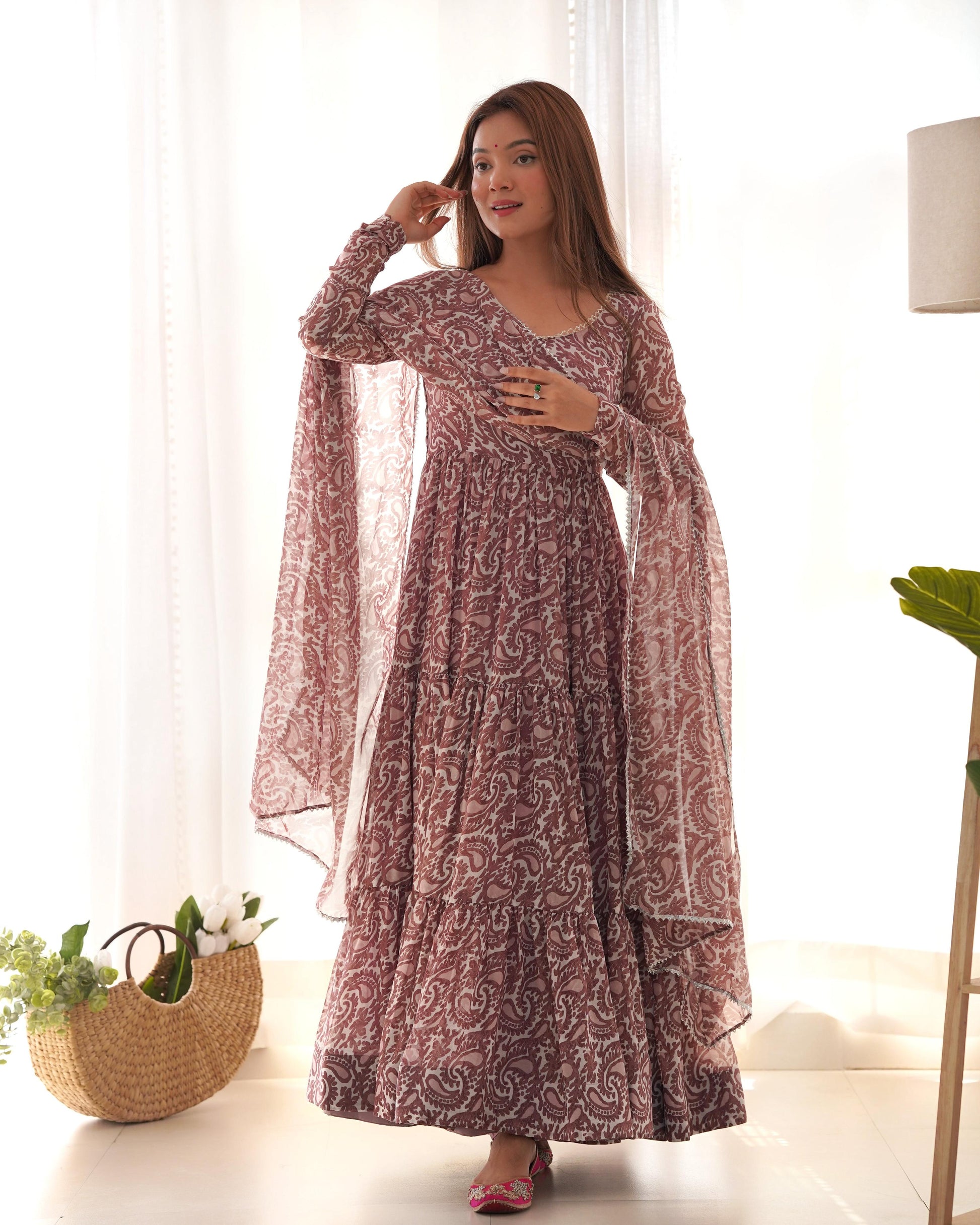 Teeya Creation Multi Color Faux Georgette Digital Printed Anarkali Style Fully Stitched Gown