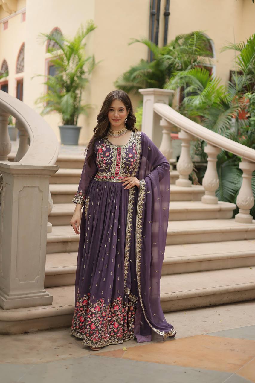 Teeya Creation Plum Color Faux Georgette Heavy Work Fully Stitched Sharara Set