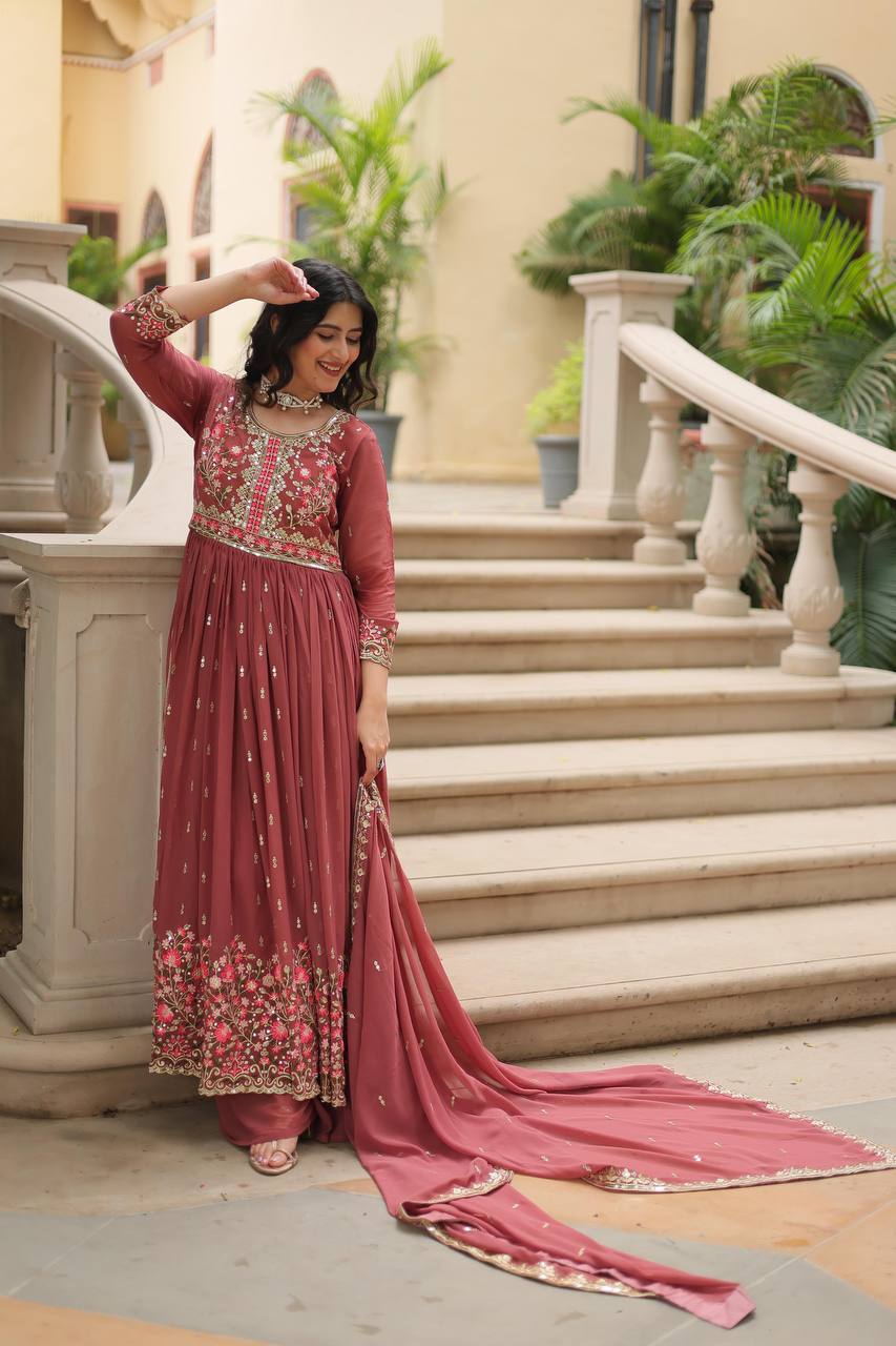 Teeya Creation Peach Color Faux Georgette Heavy Work Fully Stitched Sharara Set