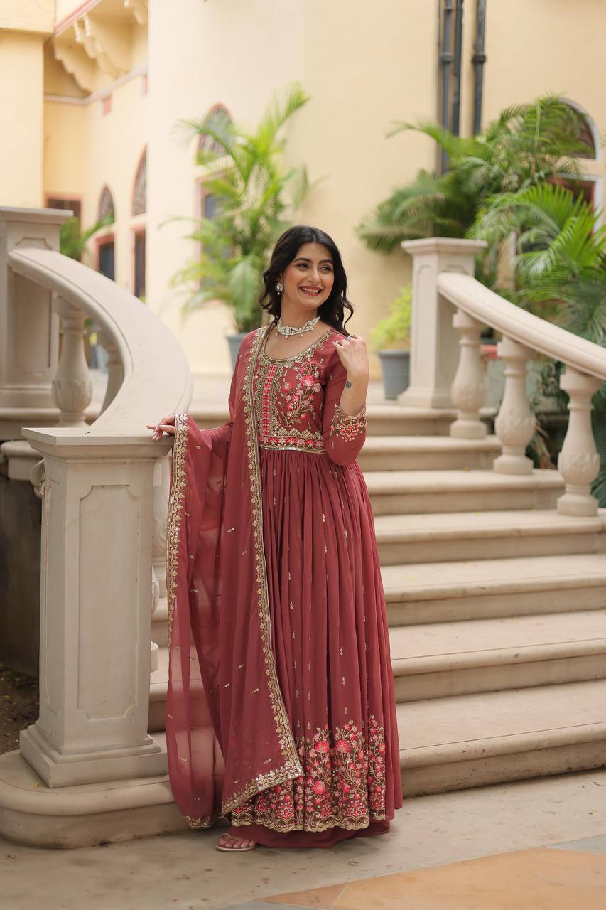 Teeya Creation Peach Color Faux Georgette Heavy Work Fully Stitched Sharara Set