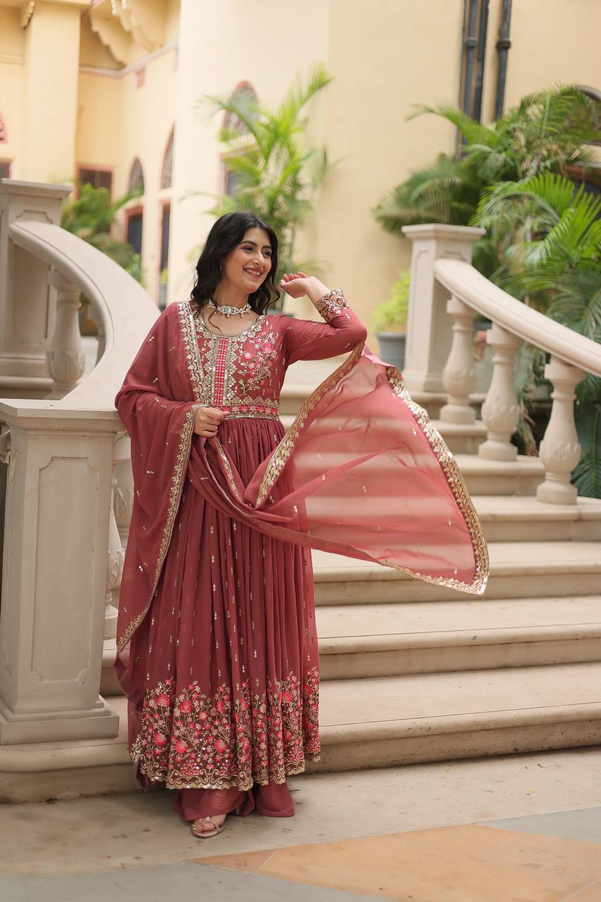 Teeya Creation Peach Color Faux Georgette Heavy Work Fully Stitched Sharara Set