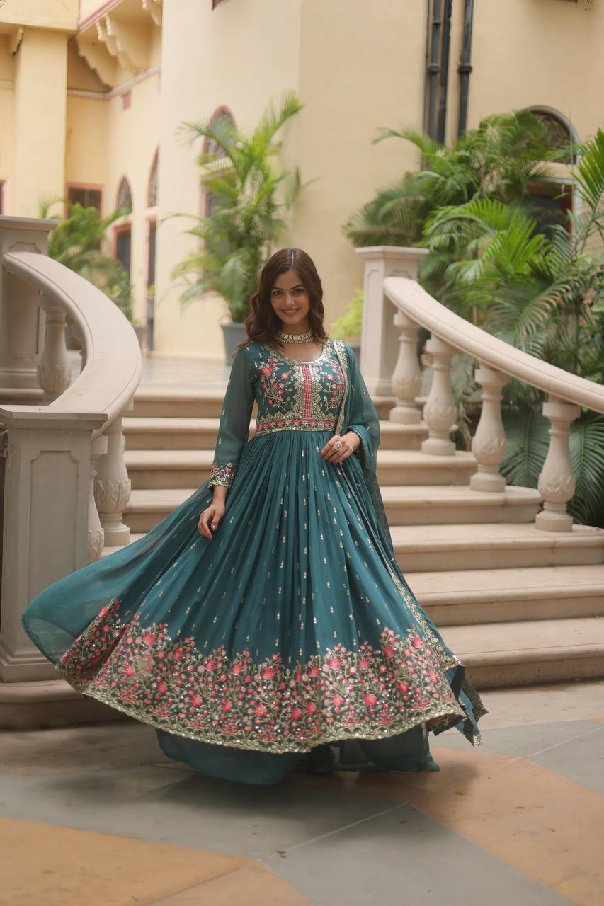 Teeya Creation Teal Color Faux Georgette Heavy Work Fully Stitched Sharara Set