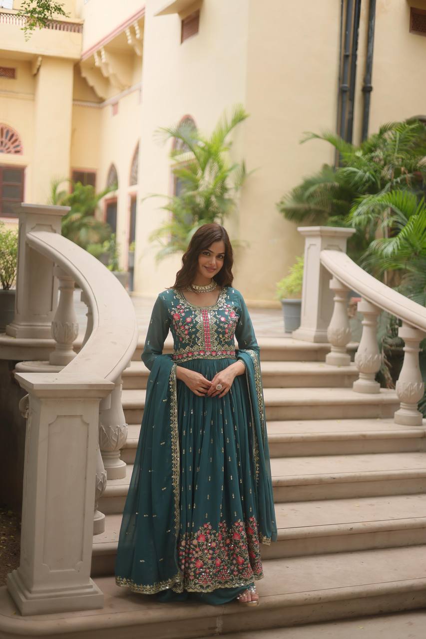 Teeya Creation Teal Color Faux Georgette Heavy Work Fully Stitched Sharara Set