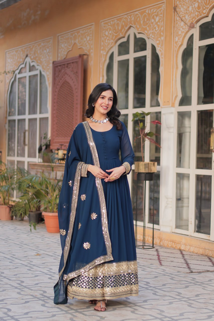 Teeya Creation Blue Color Faux Georgette Heavy Embroidery Work Fully Stitched Gown