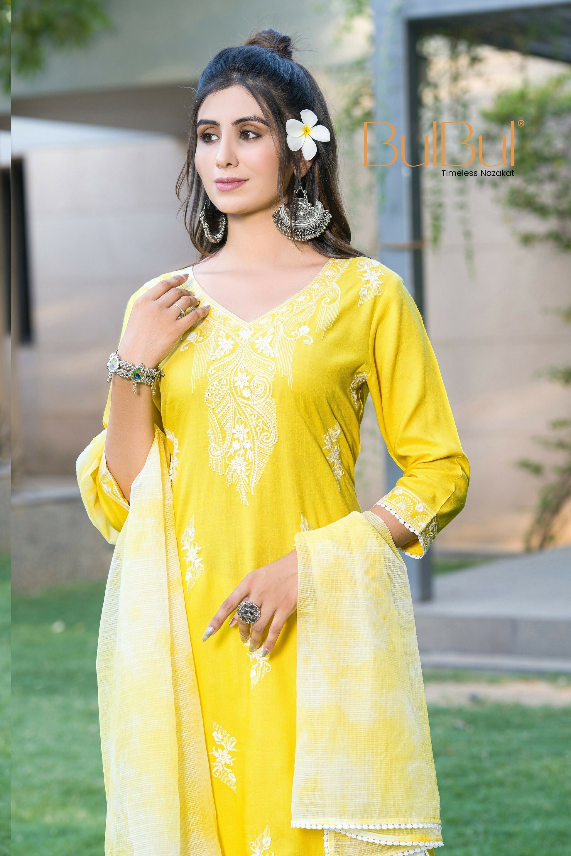 BulBul Pooja Yellow Rayon Kurta Set with Dupatta 
