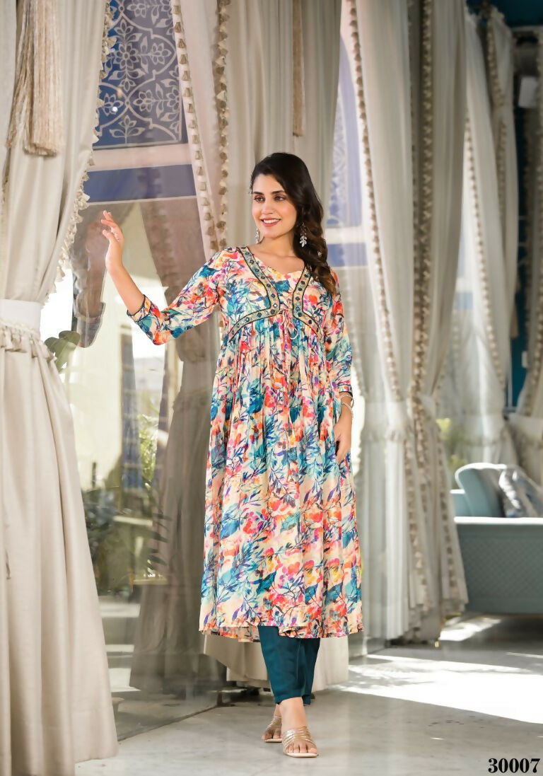 Designer Stylish Multi Slim Georgette Stitched Suit With Dupatta - Kiyara