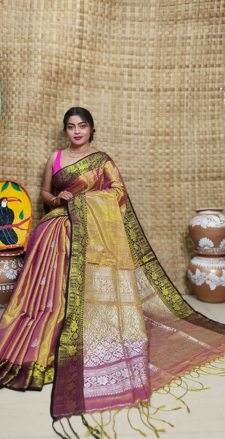 Exclusive Collection Golden Red Beautiful Tissue Benarasi Grab2Buy 