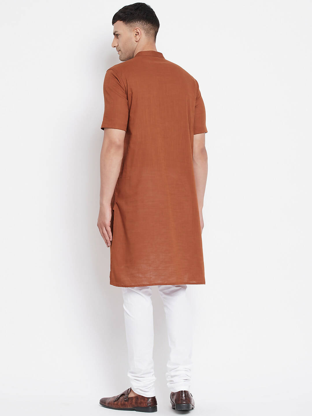 Even Apparels Brown Pure Cotton Men's H/S Kurta With Band Collar 