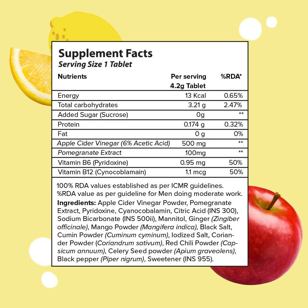 PLIX The Plant Fix Apple Cider Vinegar Effervescent Tablet with Mother - Lemon Masala 