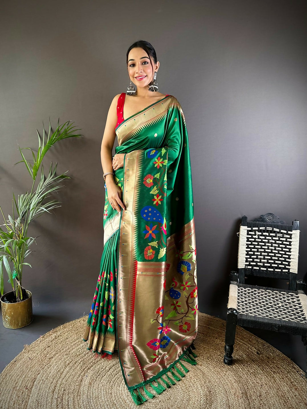 Joban Fashion Red Motifs Paithani Sarees