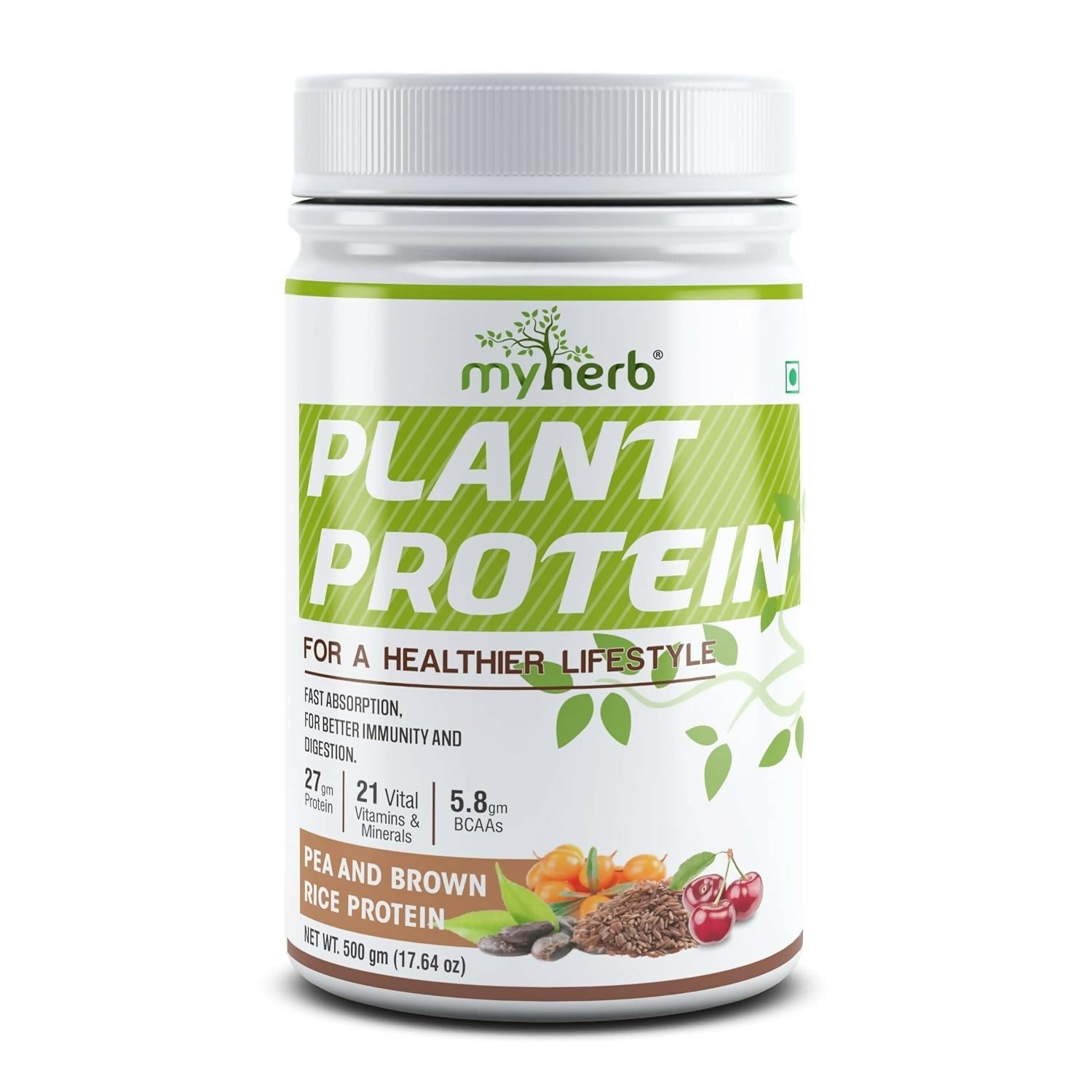 Myherb Plant Protein Powder, Pea And Brown Rice Protein Powder - Chocolate Flavour 