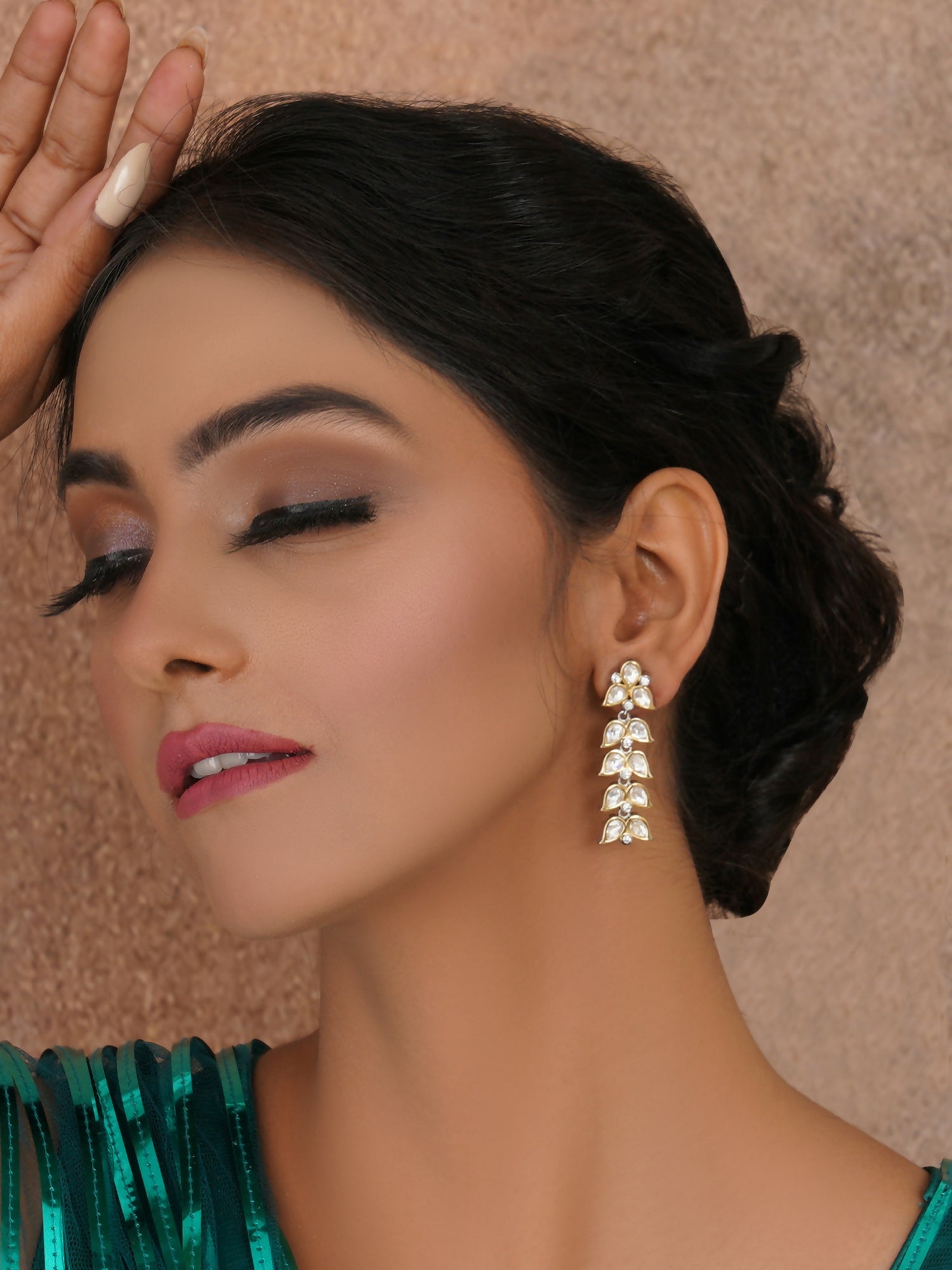Long Kundan Earrings (silver) - Ruby Raang - Grab2buy