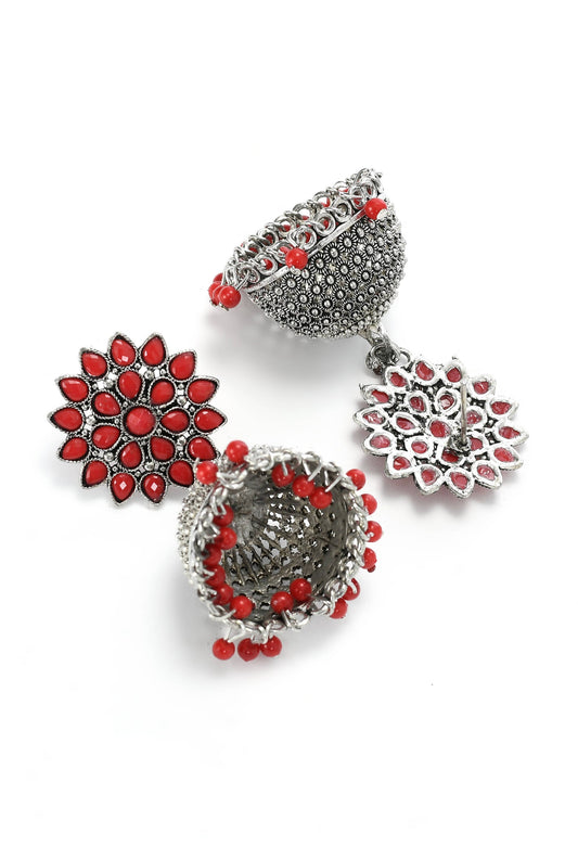 Mominos Fashion Johar Kamal Kundan Work Jhumka With Red Beads - Grab2buy