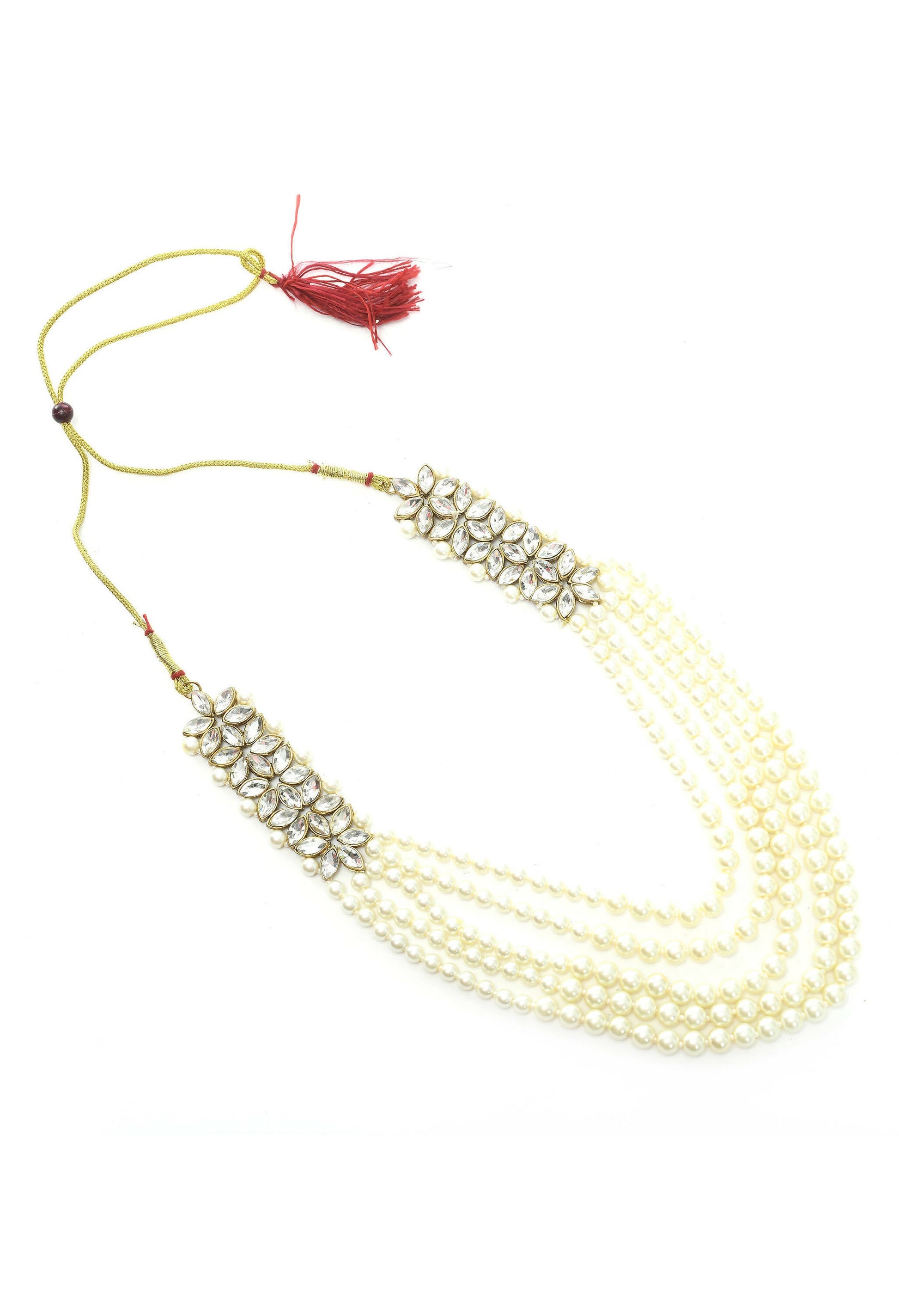 Mominos Fashion Johar Kamal Gold-Plated Rani Haar with White and Off white Pearls Jewellery Set - Grab2buy