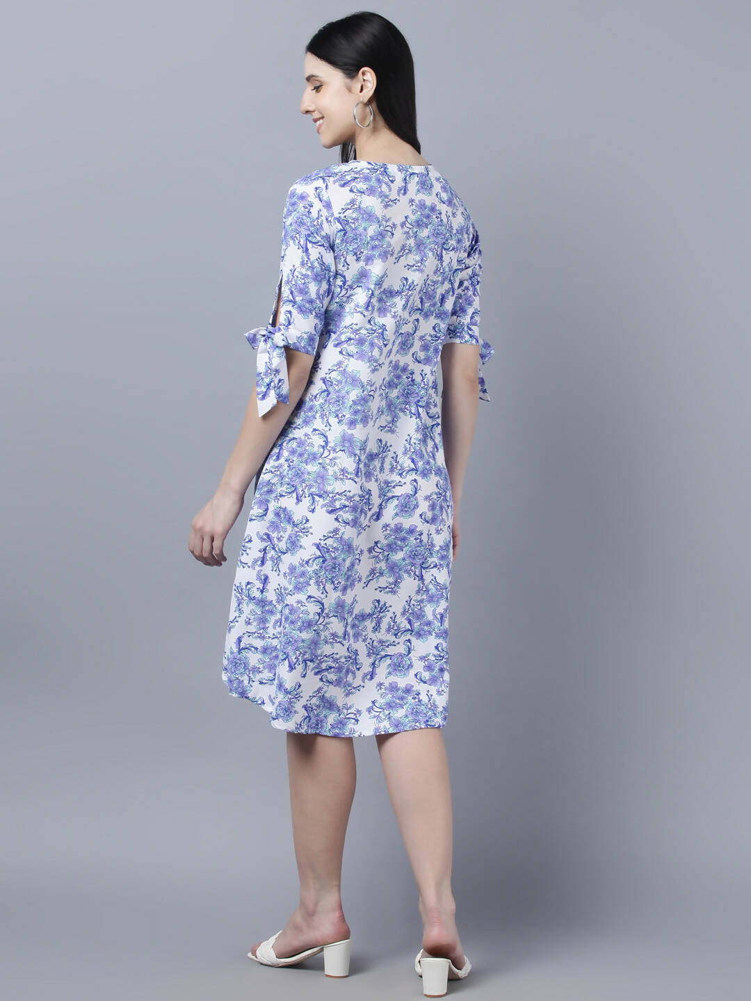 Myshka Women White Blue Printed A-Line Dress