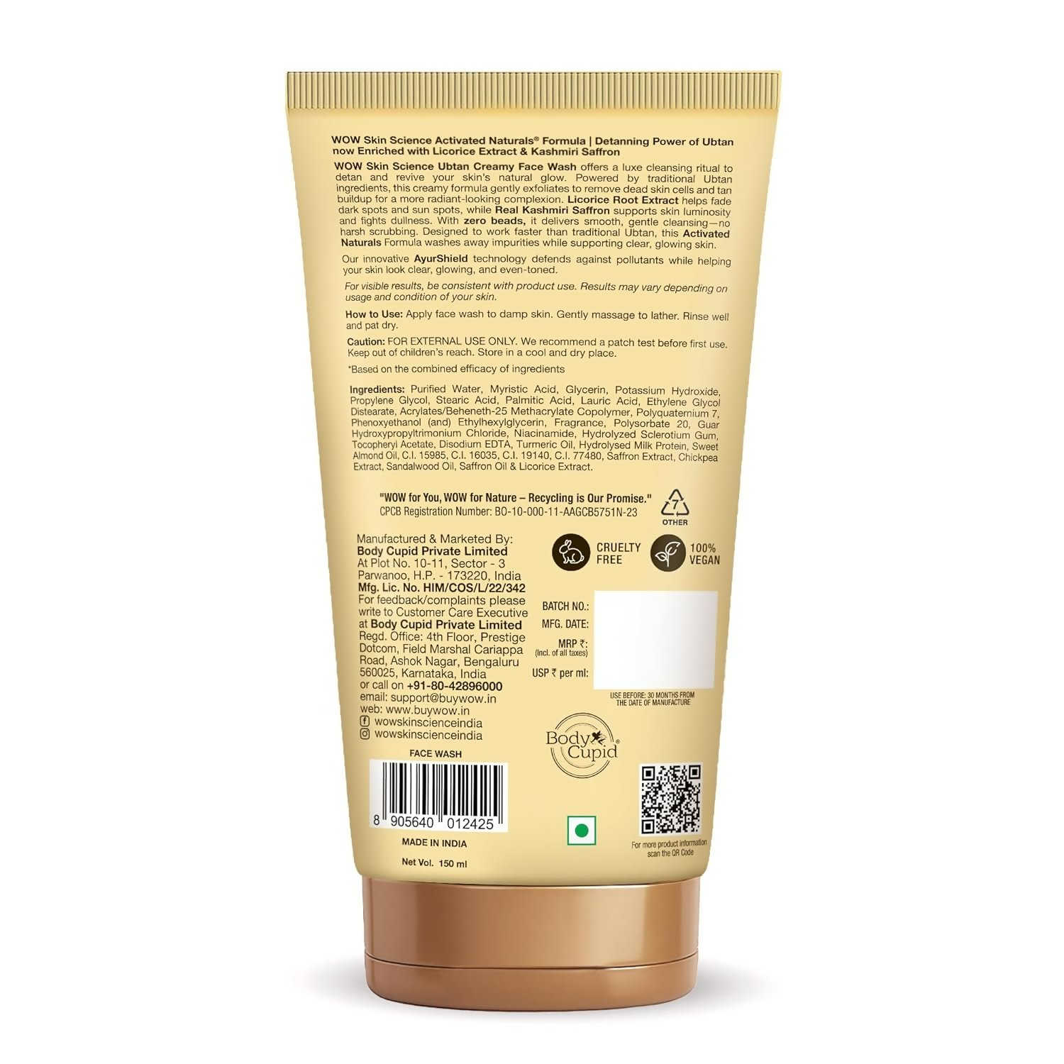 WOW Skin Science Ubtan Creamy Face Wash  Grab2Buy Wow Skin Science Grab2Buy