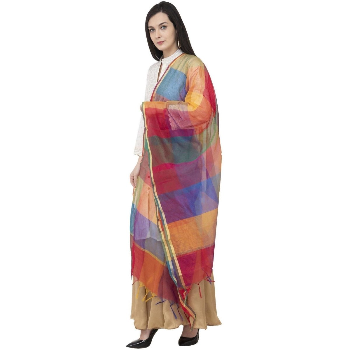 A R Silk Chanderi Multi Box Multi Box Multi Color Dupatta or Chunni 