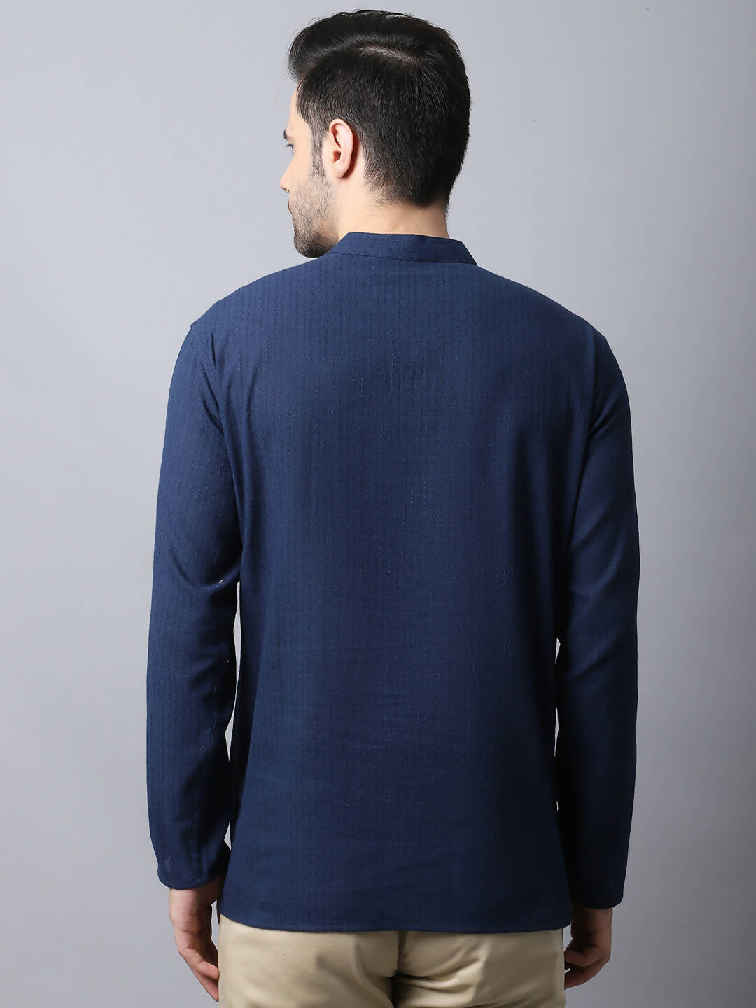 Even Apparels Navy Pure Cotton Men's Kurta With Band Collar 