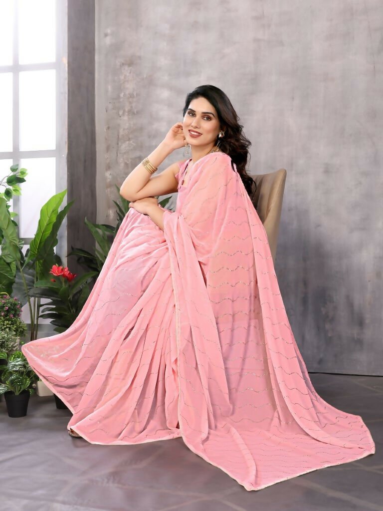 Aafreen Partywear Designer Pink Georgette Fancy Saree
