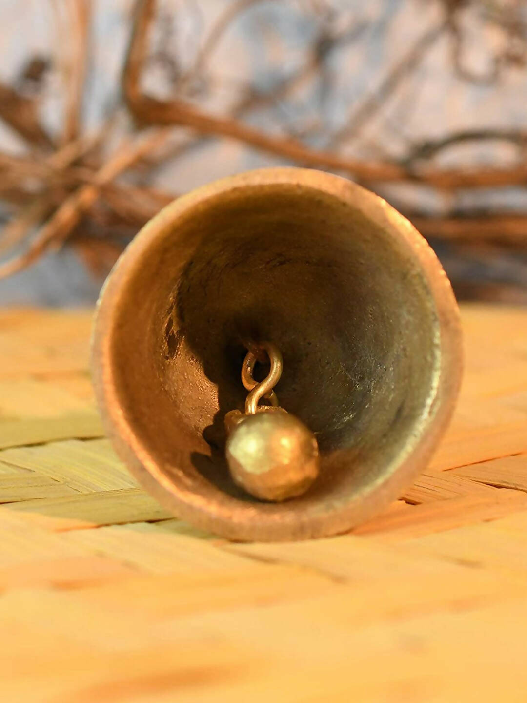 CraftVatika Gold-Toned Brass Hand Held Pooja Bell 