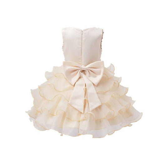 Asmaani Baby Girl's Gold Color Satin Knee Length Frock (AS-dress_22070) - Grab2buy