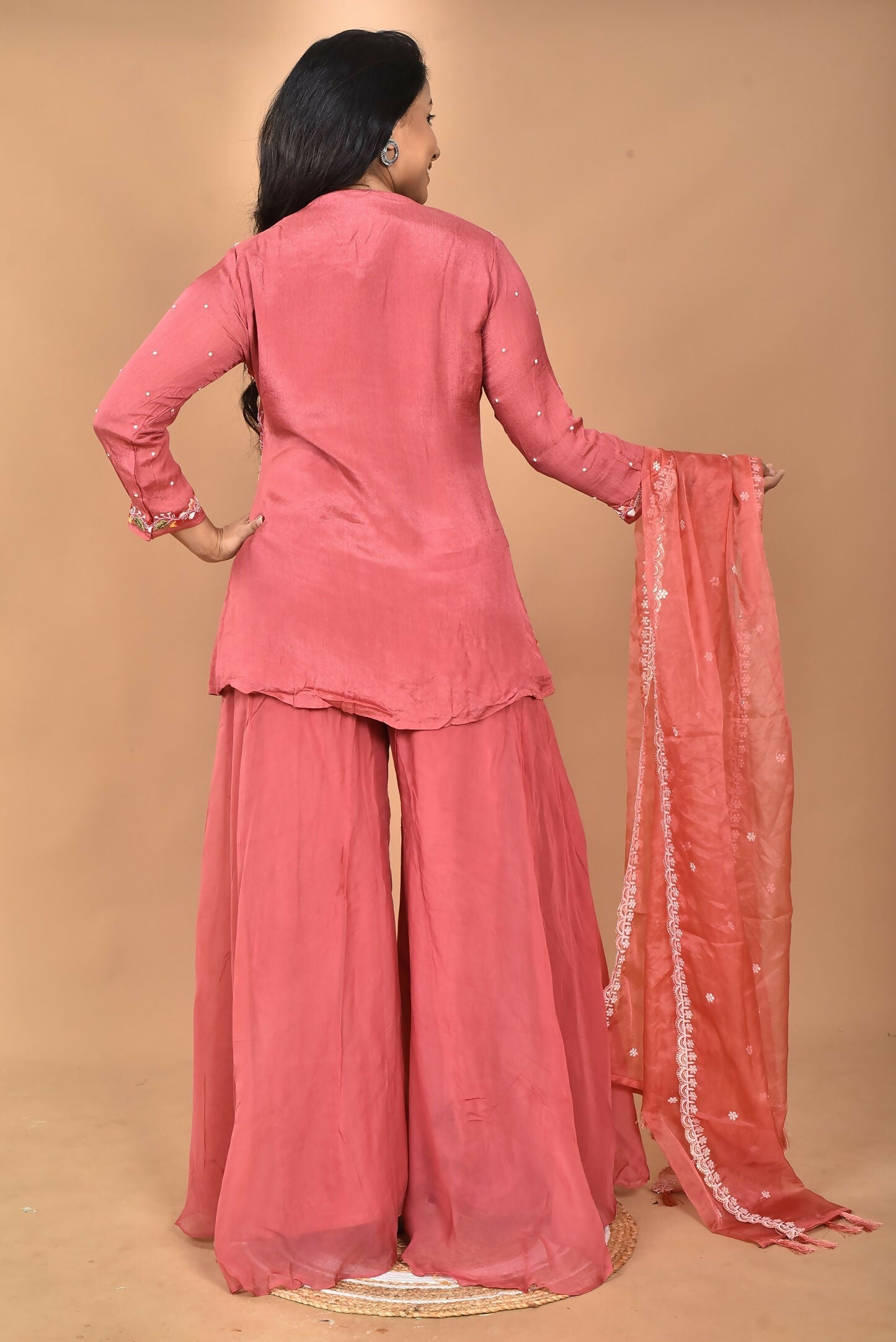 Morchari Women And Hand Embroidery Palazzo Set-Rust 