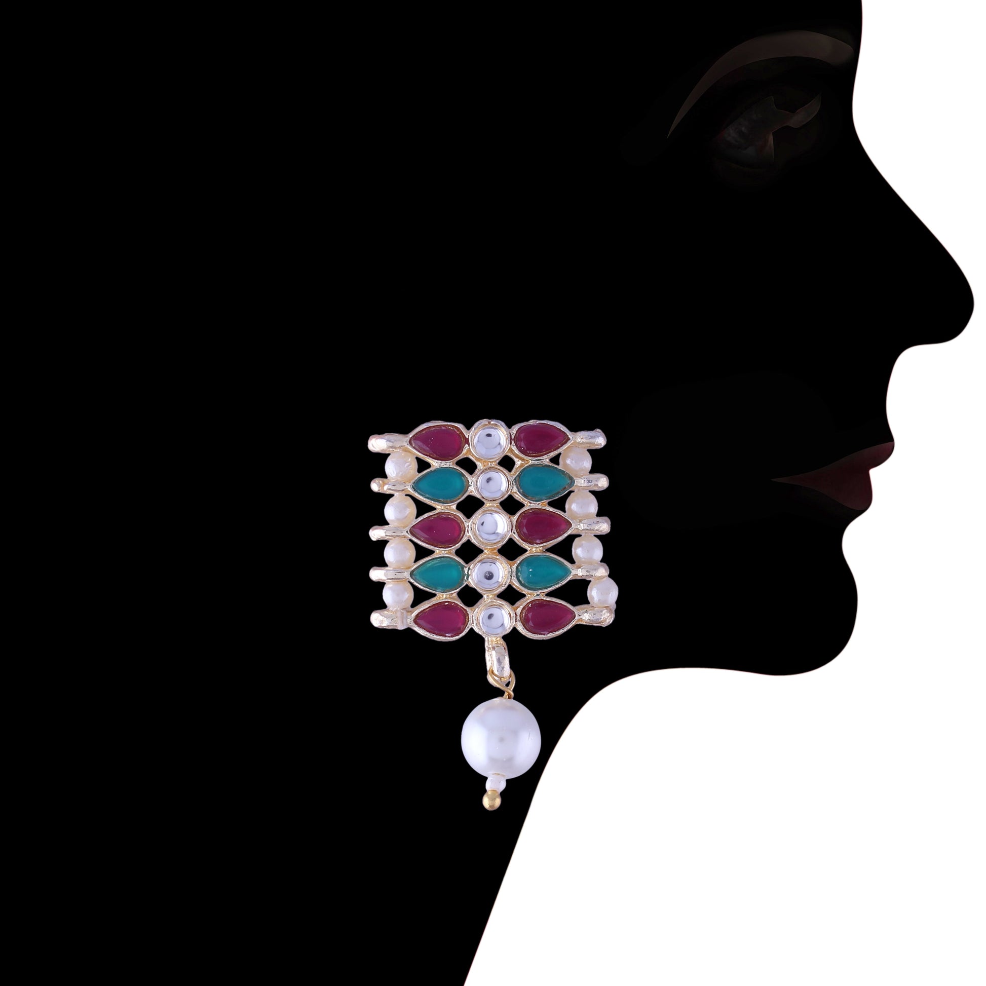 Gold-Polished Traditional Peach Pearl & Kundan Studded Choker Necklace Jewellery Set For Women/Girls - Wahe Jewels Noz2Toz