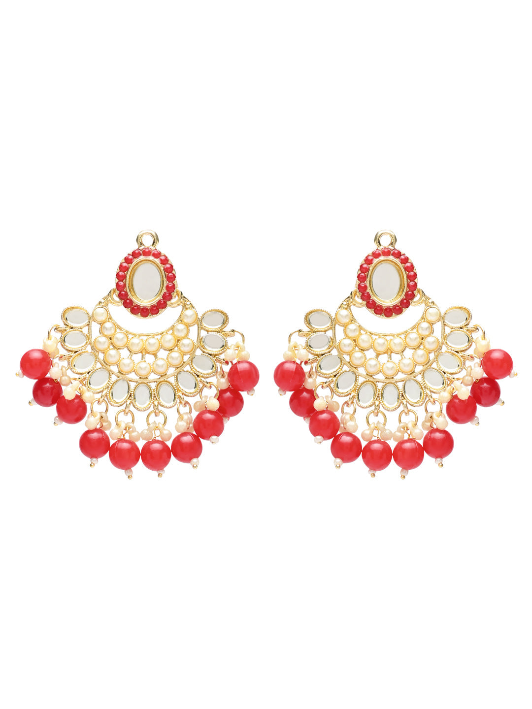 Gold-Polished Traditional Handcrafted Mirror And Pearl Work Choker Necklace Jewellery With Chandbali Earrings & Maang Tikka Set For Women & Girls - Wahe Jewels Noz2Toz