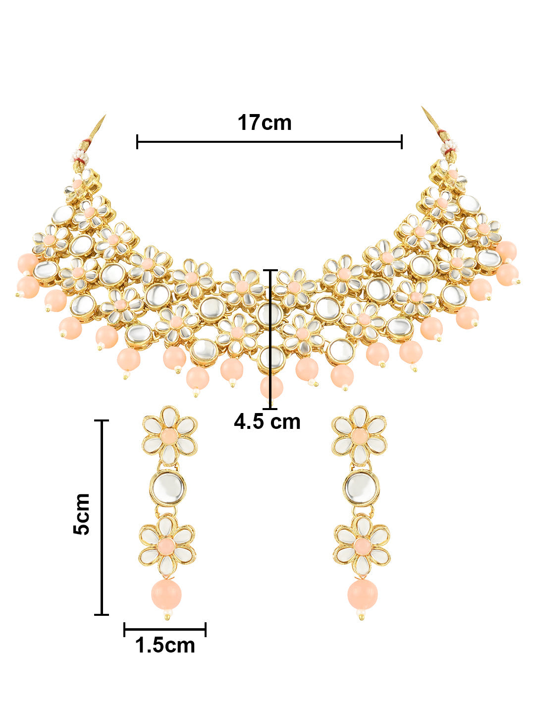 Gold-Polished Traditional Kundan Studded Bridal Choker Necklace & Drop Earrings Jewellery Set For Women/Girls - Wahe Jewels Noz2Toz