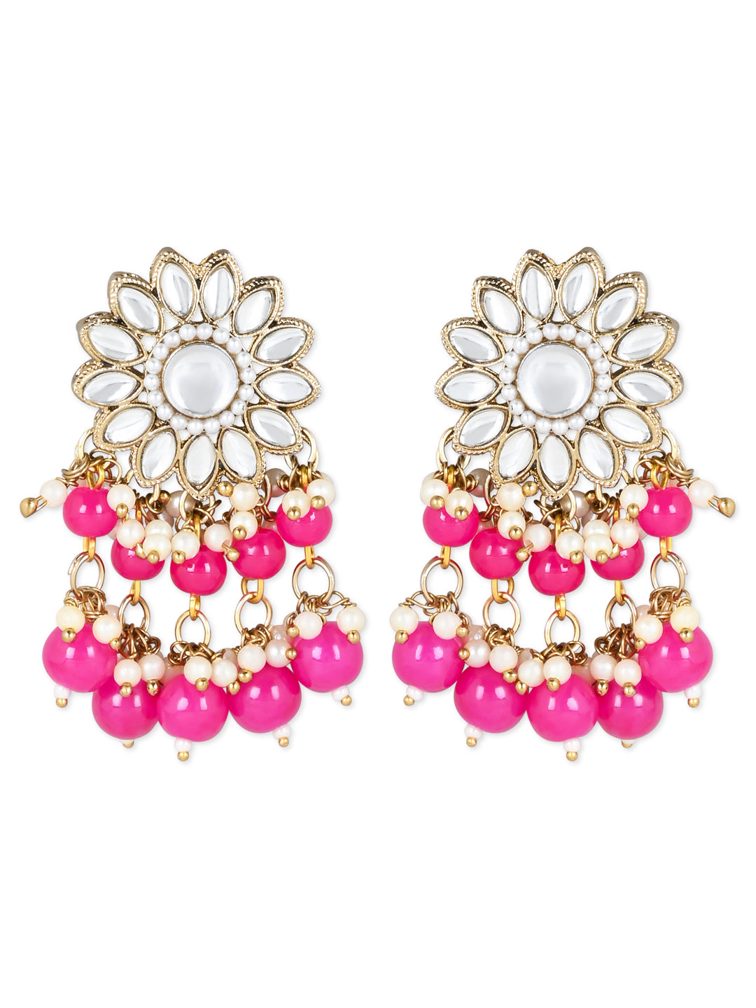 Gold-Polished Traditional Kundan Studded Pearl Hanging Choker Necklace Jewellery Set With Earrings & Maang Tikka For Women & Girls - Wahe Jewels Noz2Toz