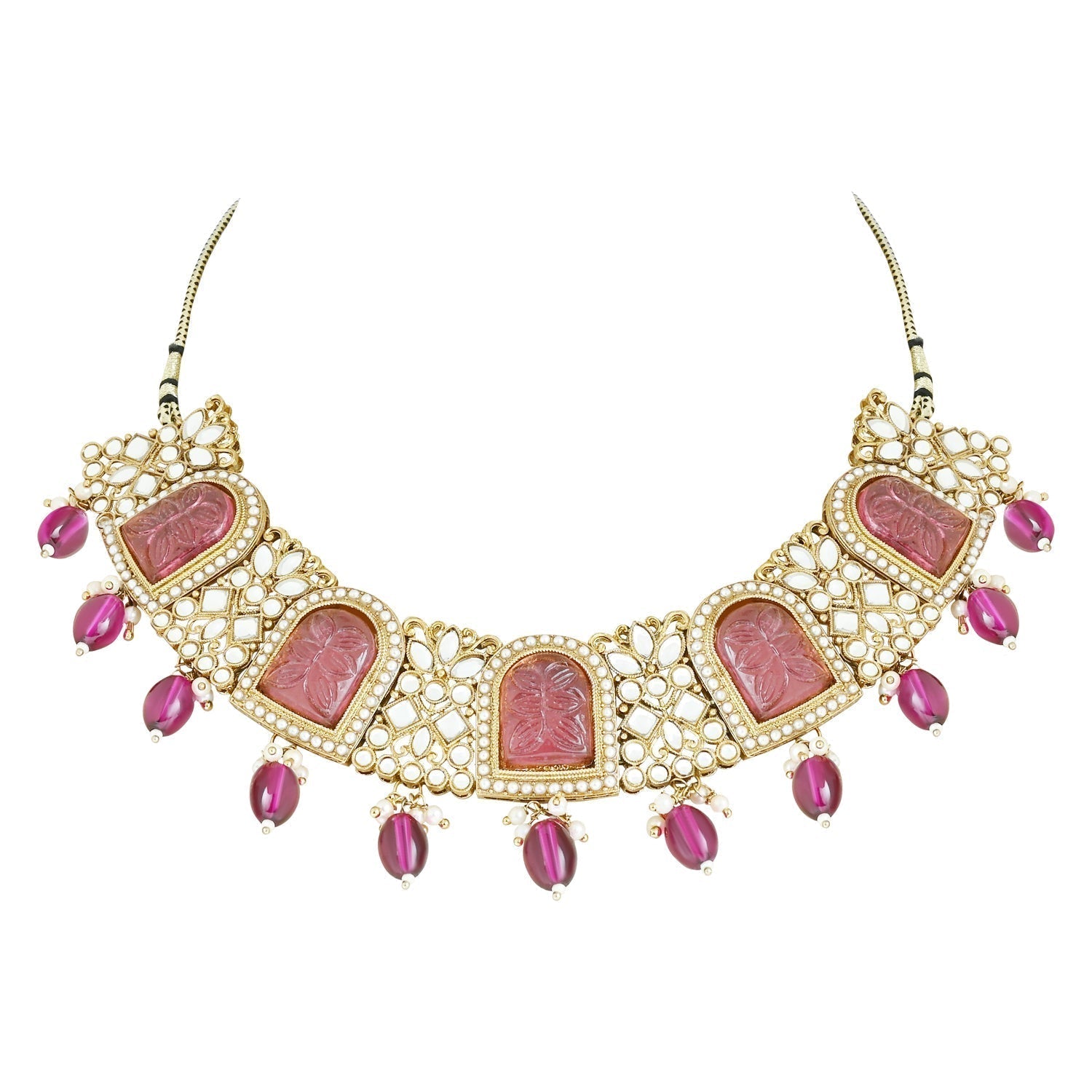 Gold-Polished Traditional Kundan Pearl Choker Necklace Jewellery Set For Women/Girls - Wahe Jewels - Swadesiicart