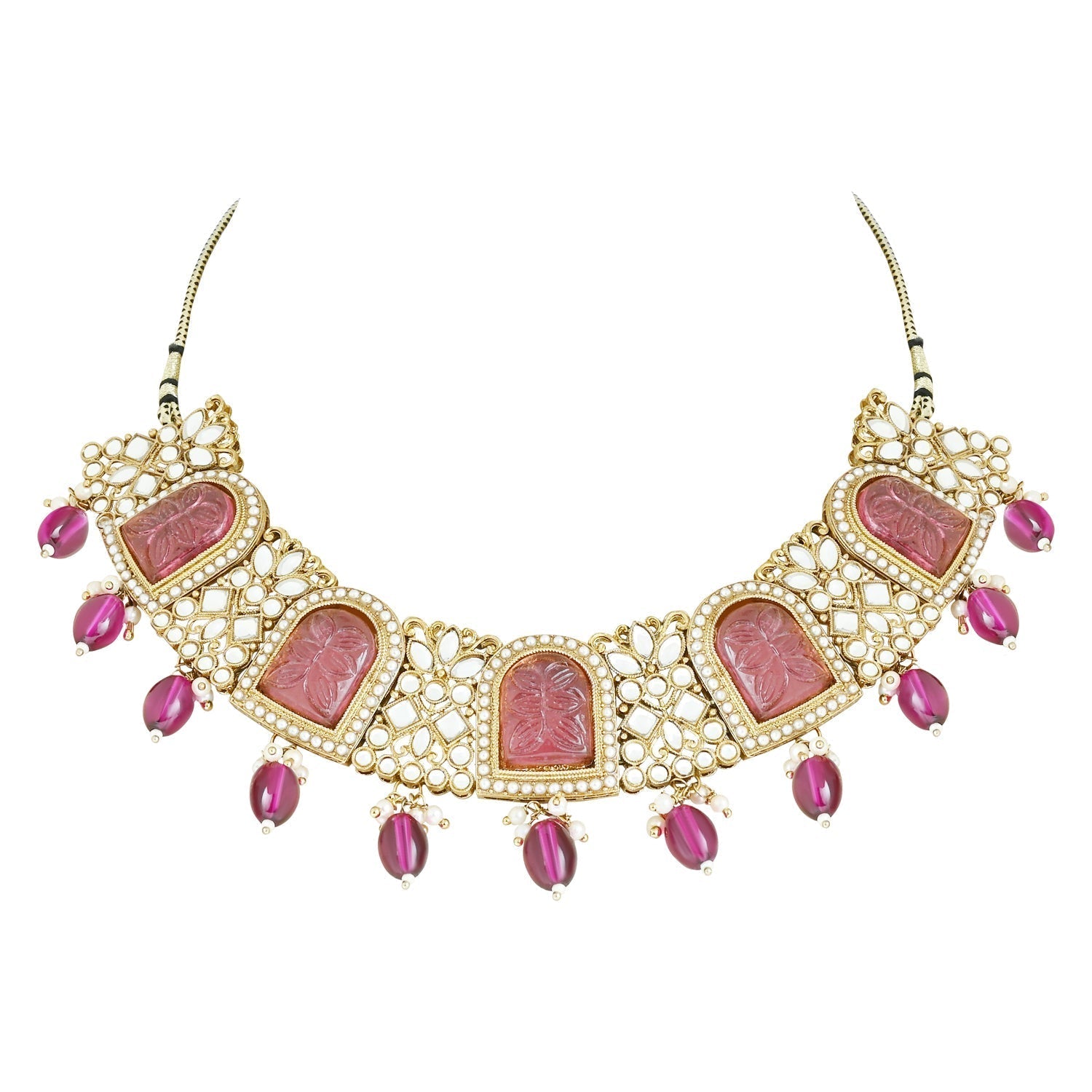 Gold-Polished Traditional Kundan Pearl Choker Necklace Jewellery Set For Women/Girls - Wahe Jewels Noz2Toz