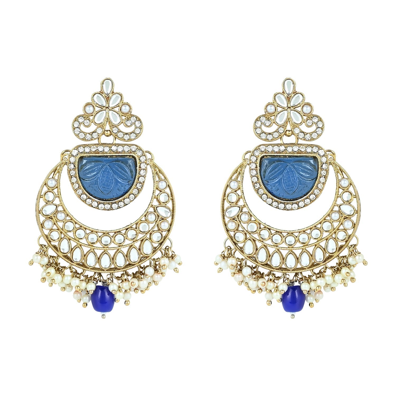 Gold-Polished Traditional Pearl Kundan & Stone Studded Jewellery Necklace Set with Maang Tikka for Women - Wahe Jewels Noz2Toz