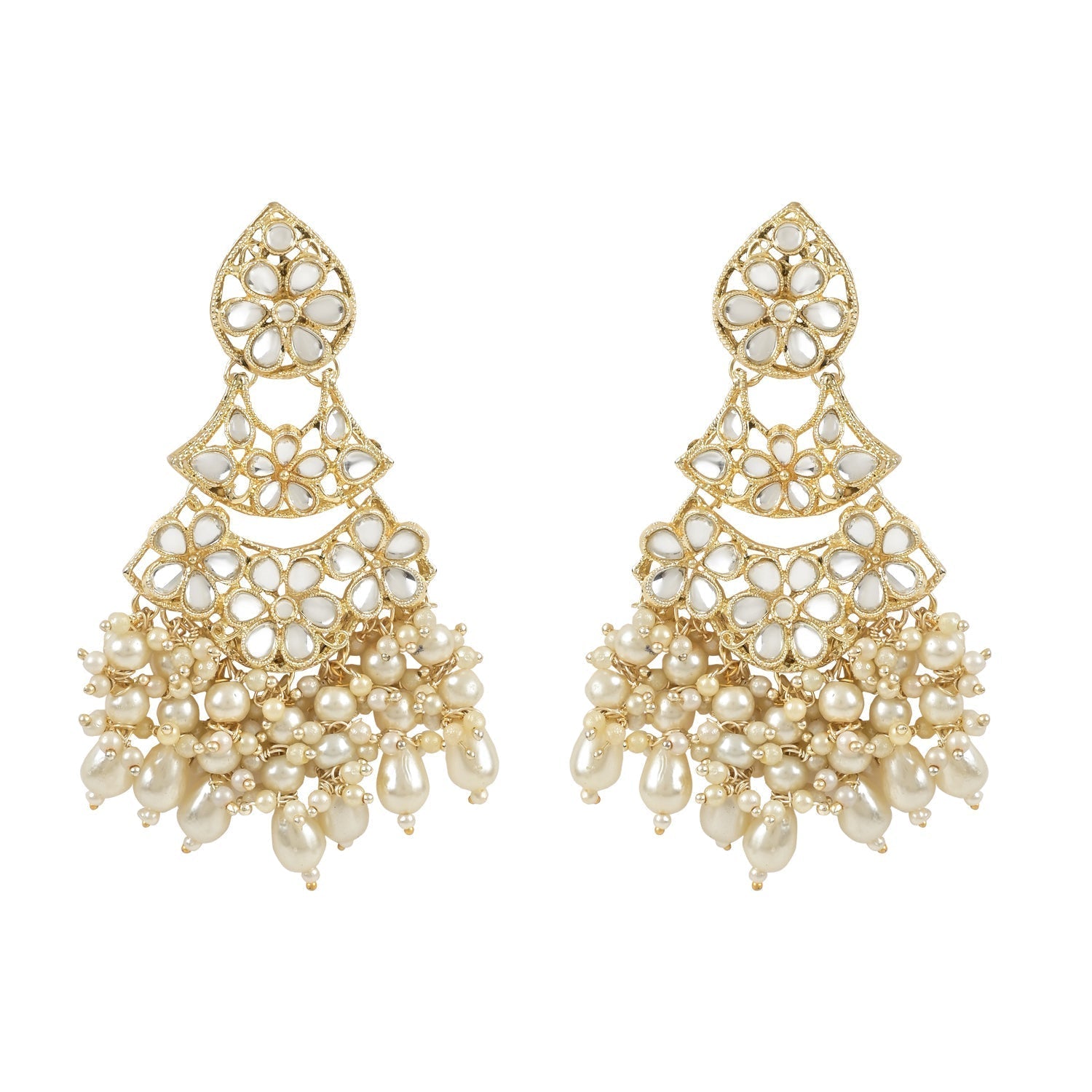 Gold-Polished Traditional Pearl Kundan Studded Floral Bridal Choker Necklace With Earring Maang Tikka & Finger Ring Set For Women And Girls - Wahe Jewels Noz2Toz