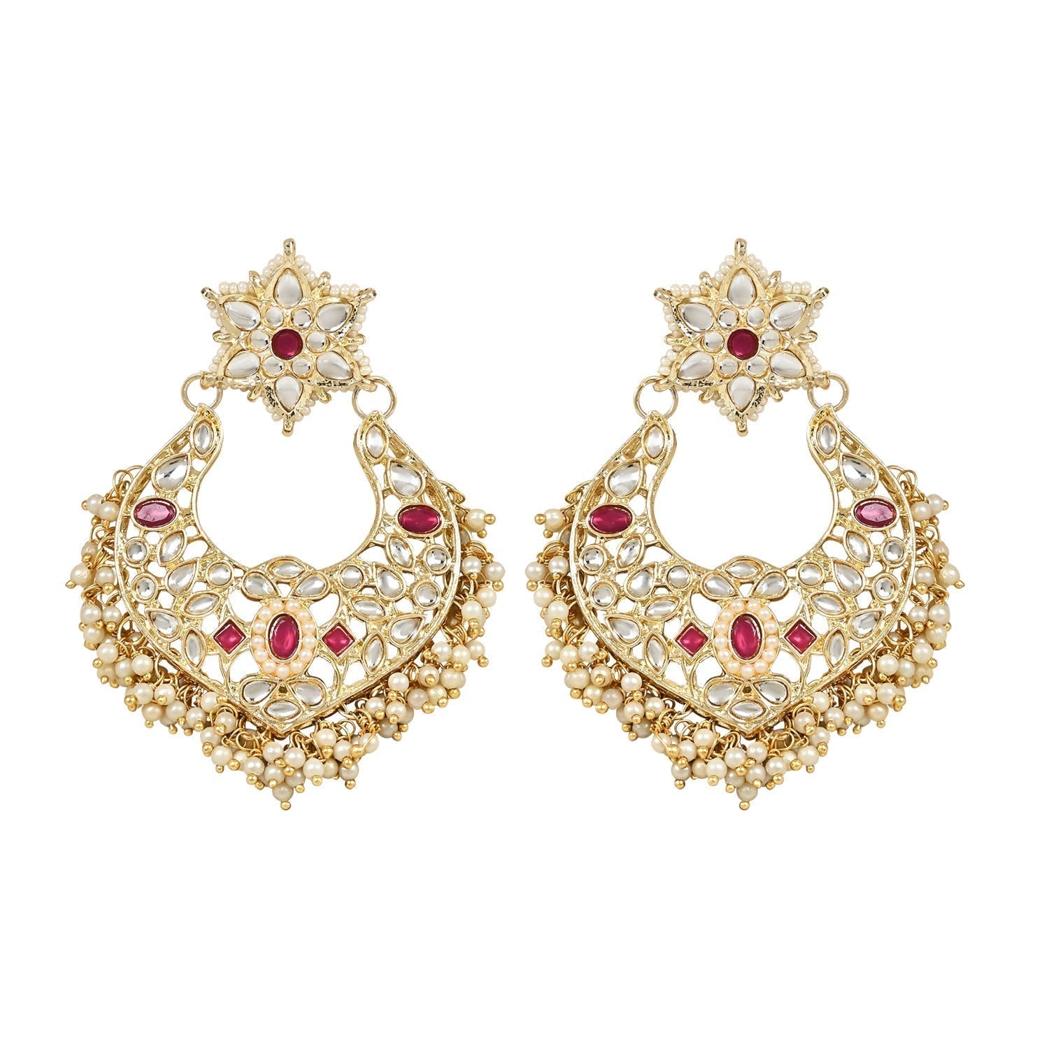 Gold-Polished Traditional Handcrafted Stone Studded Pearl Choker Necklace Jewellery Set With Earrings & Finger ring For Women And Girls - Wahe Jewels - Swadesiicart