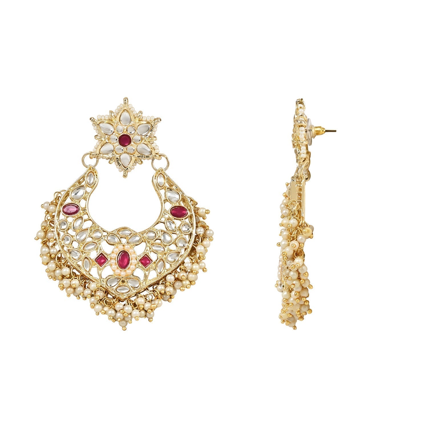 Gold-Polished Traditional Handcrafted Stone Studded Pearl Choker Necklace Jewellery Set With Earrings & Finger ring For Women And Girls - Wahe Jewels - Swadesiicart