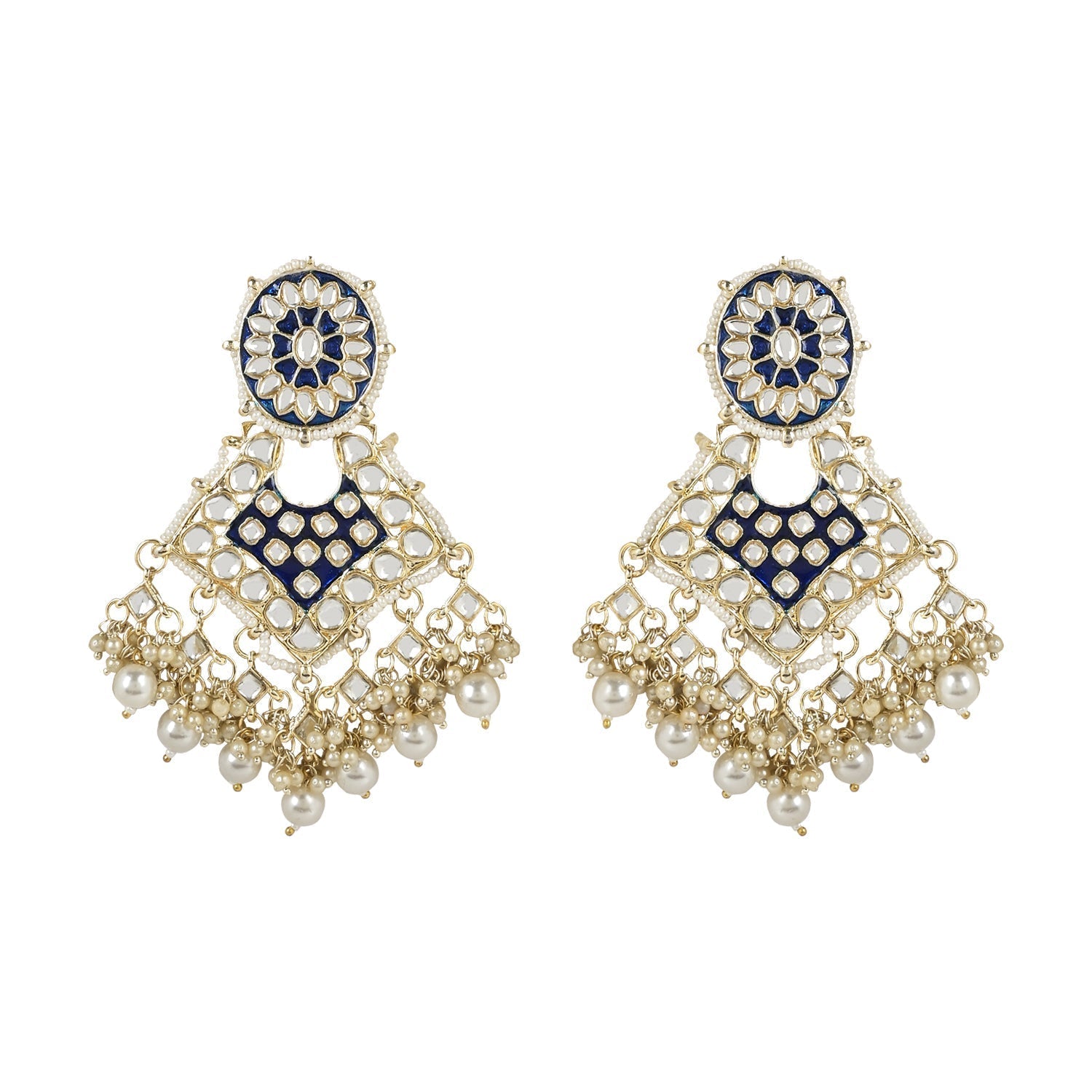 Gold-Polished Traditional Pearl Kundan Studded Meenakari Necklace With Earring Maang Tikka Set For Women And Girls - Wahe Jewels Noz2Toz