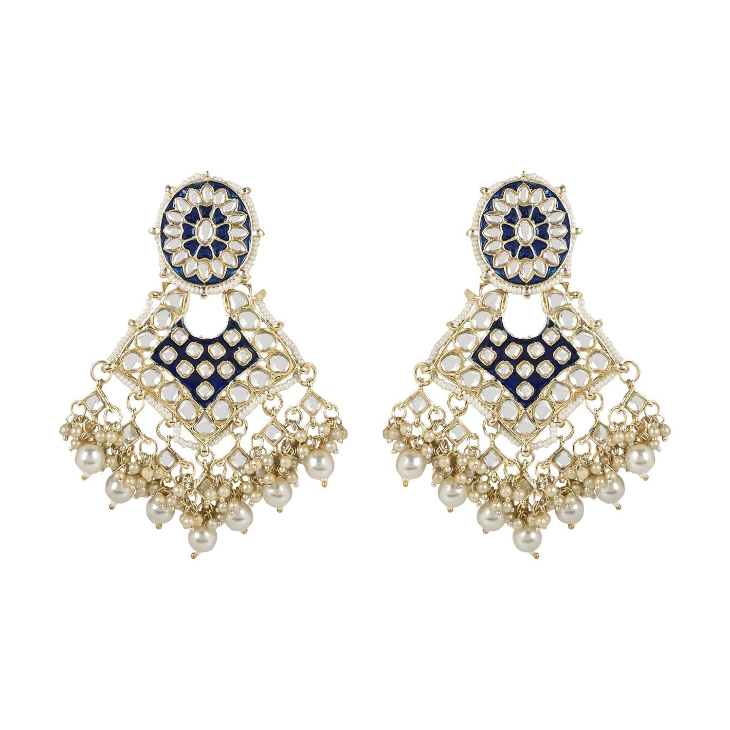 Gold-Polished Traditional Pearl Kundan Studded Meenakari Necklace With Earring Maang Tikka Set For Women And Girls - Wahe Jewels - Swadesiicart