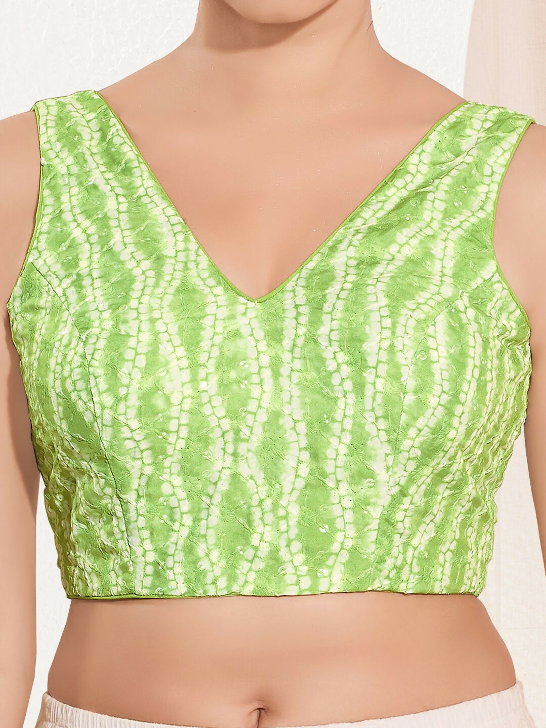 Joban Fashion Pista Green Viscose Rayon Padded Blouse With V Neck Sleeveless