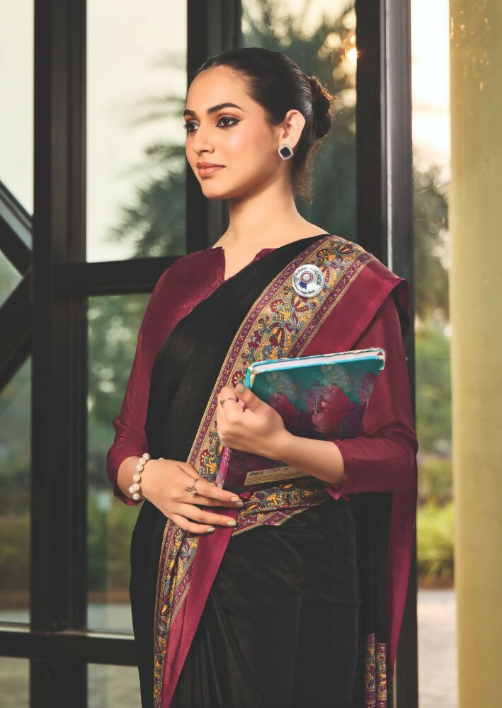 Joban Fashion Black Crepe Silk with Traditional Print Saree