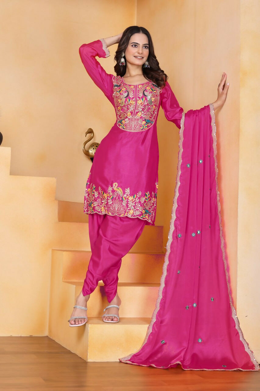 Joban Fashion Pink Silk Embroidered Dhoti Dhoti Set