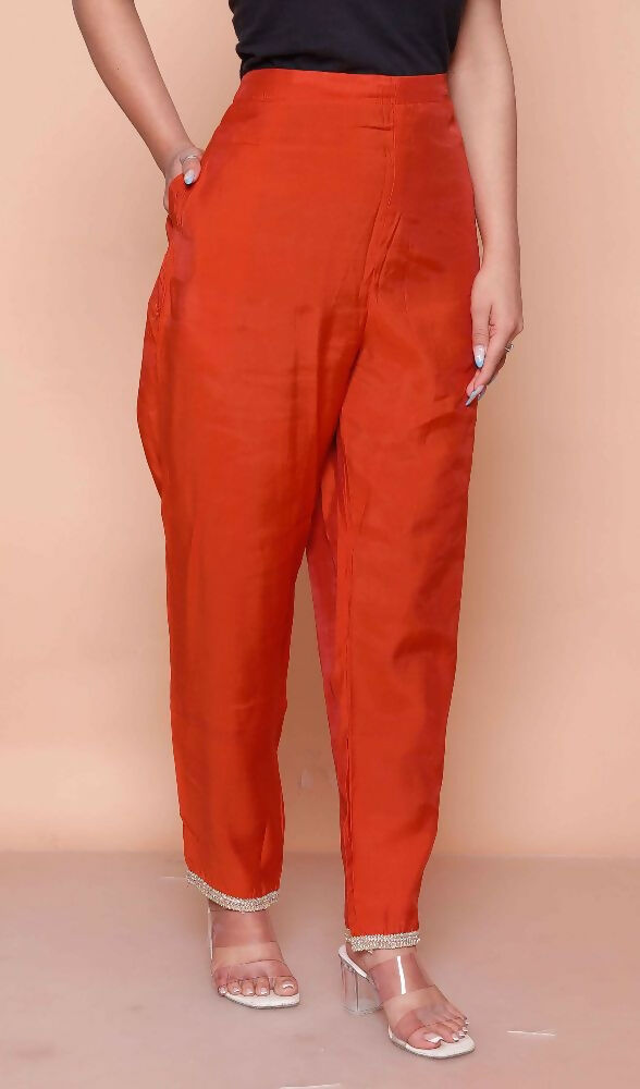 Miravan Womens Orange Embroidered Straight Kurta With Palazzo And Dupatta Set