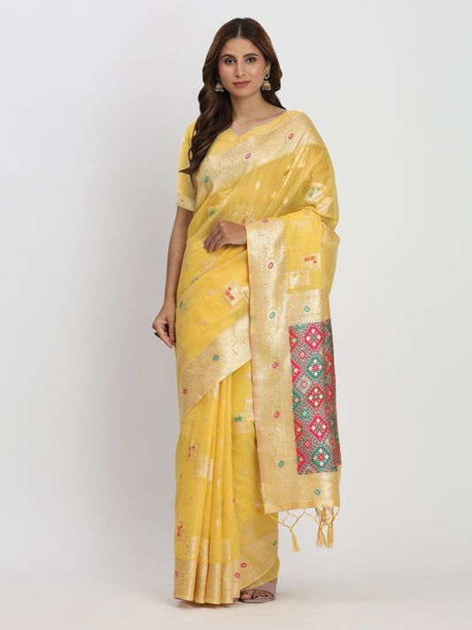 Shree Shyam Fashion Linen Cotton Yellow Saree